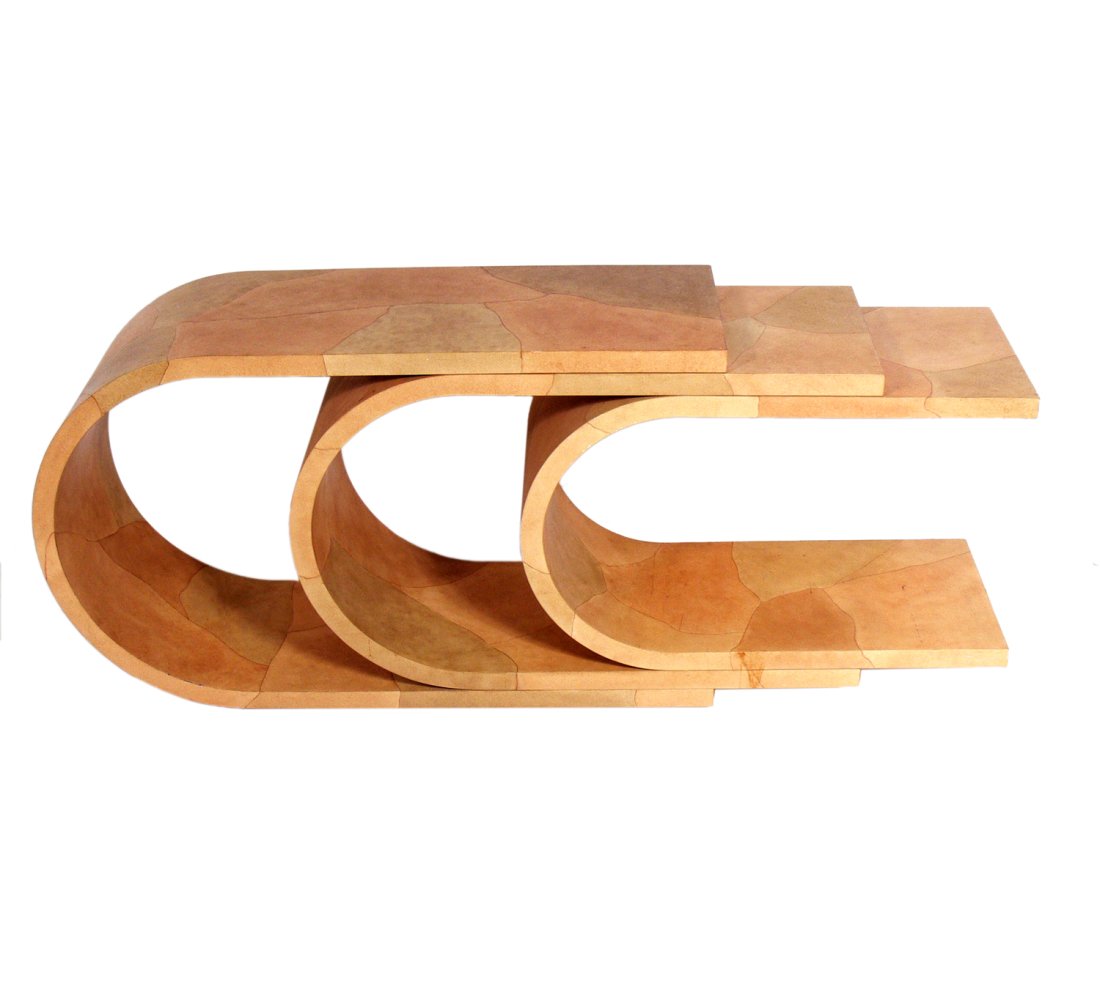 Curvaceous Tiered Faux Goatskin Console Table (1 of 5)