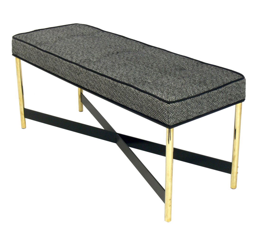 Laverne International Brass and Iron X Base Upholstered Bench (1 of 5)