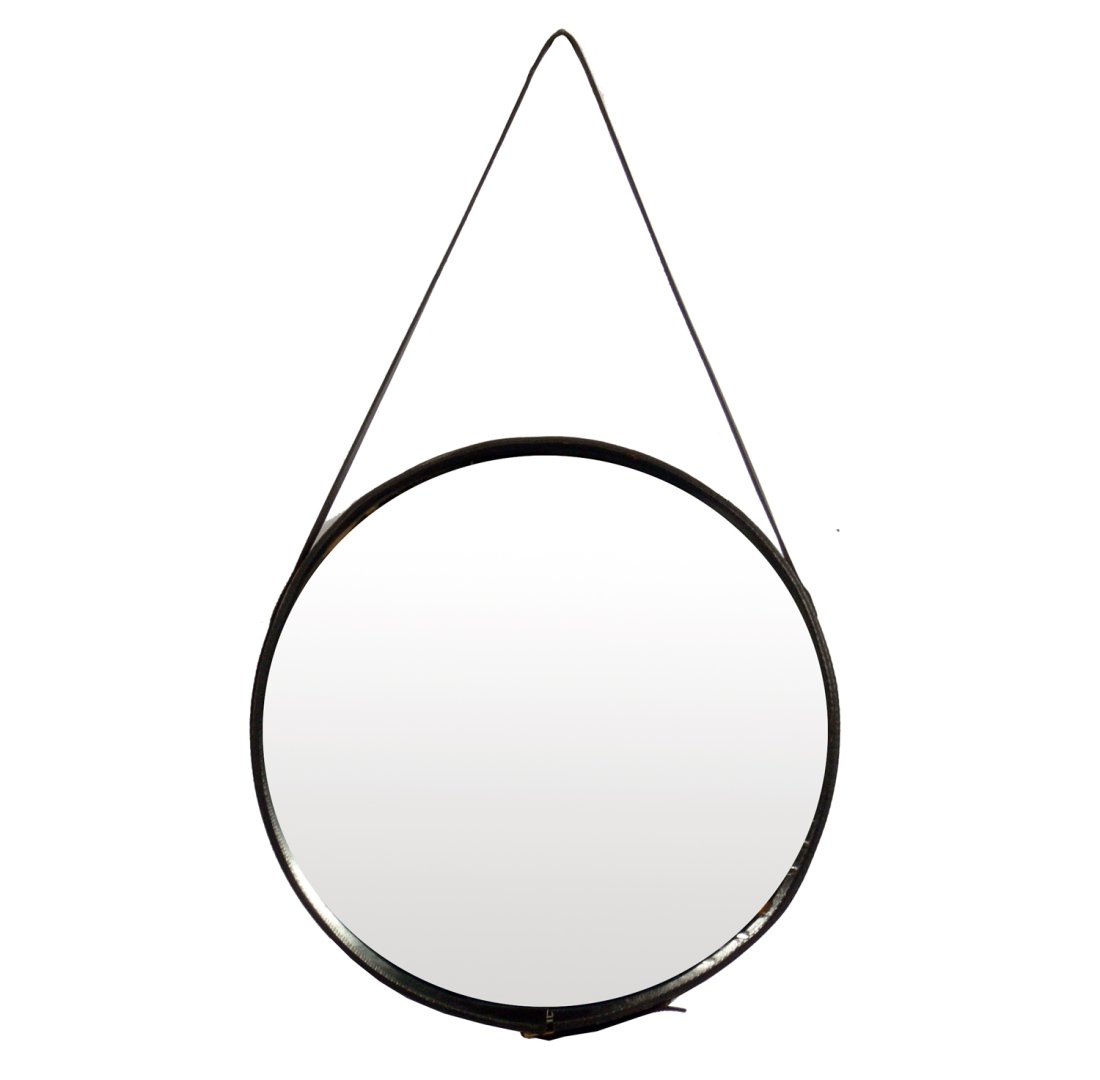 Jacques Adnet Stitched Leather and Brass Mirror (1 of 6)