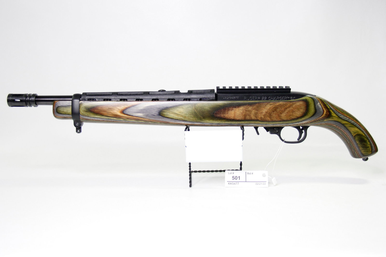 RUGER 10/22 CHARGER .22LR LONG PISTOL, LAMINATED STOCK: This beautiful 10/22LR has a gorgeous ergonomically designed, warp-proof, laminated stock. Threaded barrel with 1/2"-28 thread pattern capped with RugerÂ® flash suppressor. Compatible with the Silen