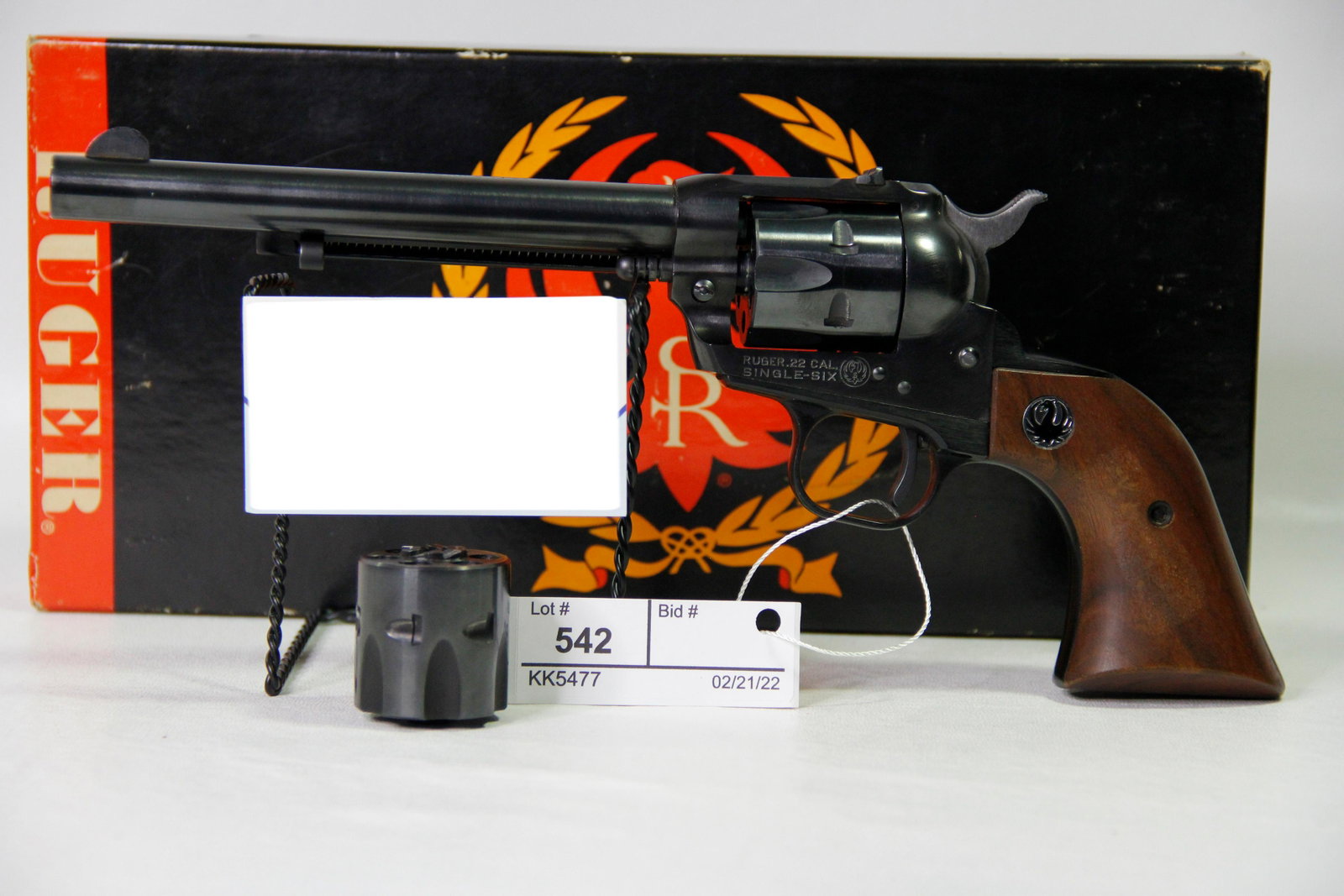 RUGER SINGLE SIX .22 CALIBER REVOLVER: Ruger Single Six .22 caliber single action revolver. Barrel stamped "Strum, Ruger & Co, Inc - Southport Conn. USA". Frame stamped "Ruger .22 Cal - Single-Six". Ruger wood grips. Caliber / Gauge: 22, B
