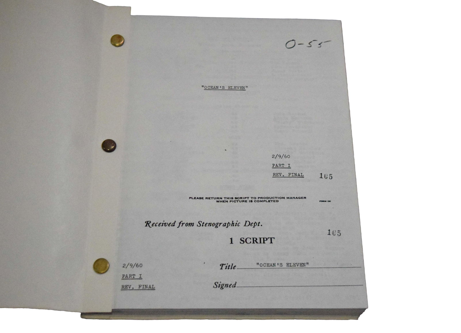 "OCEAN"S ELEVEN" SCRIPT FINAL DRAFT 1960 (1 of 3)