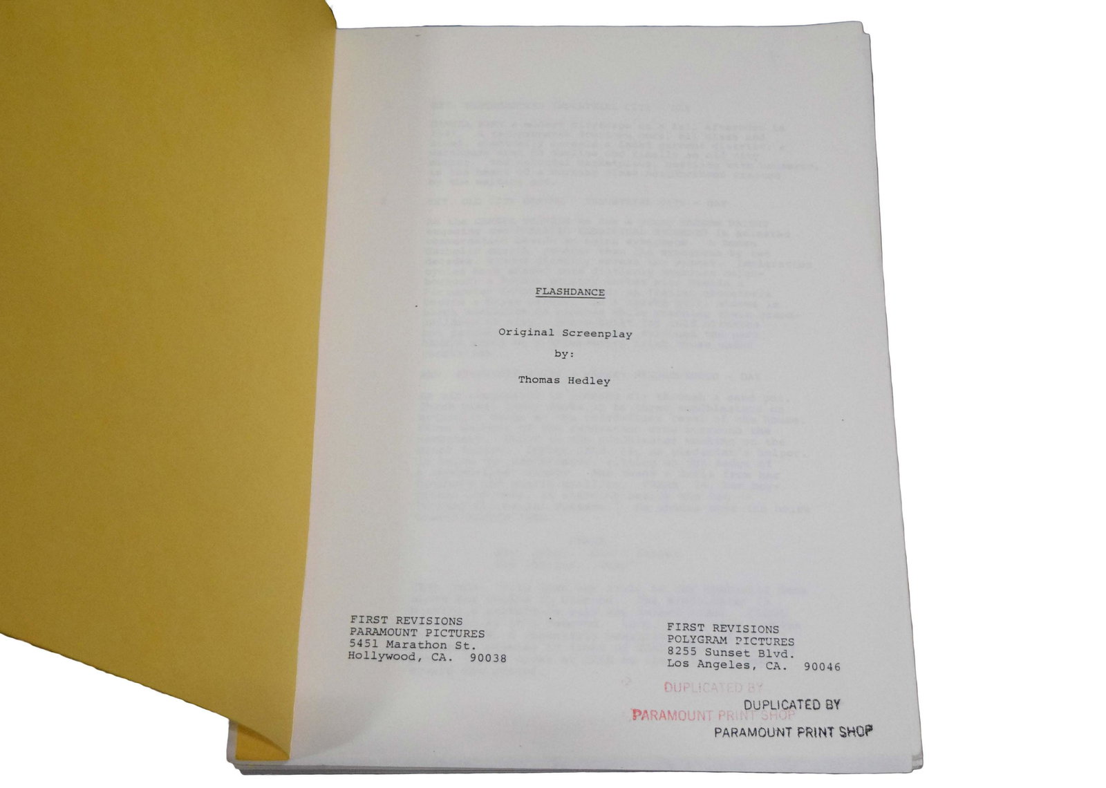 "FLASHDANCE" SCRIPT FIRST REVISION 1982 (1 of 2)