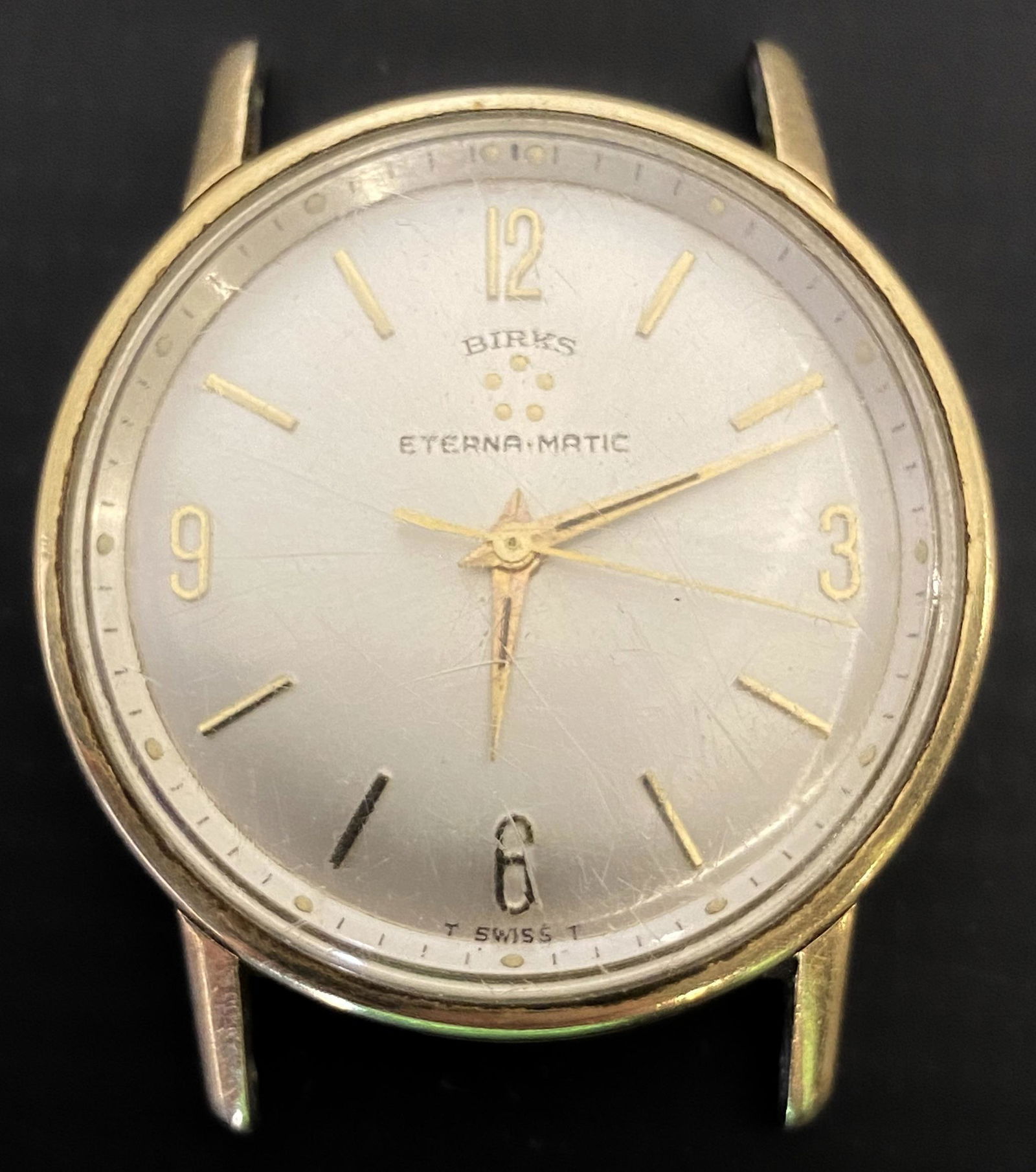 VINTAGE BIRKS ETERNA-MATIC GOLD FILLED AUTOMATIC MEN'S WATCH: VINTAGE BIRKS ETERNA-MATIC GOLD FILLED AUTOMATIC MEN'S WATCH The watch is pre-owned and doesn't run. Diameter: 34mm (without the crown) SHIPPING FEE CANADA 15,00$ USA 20.00$ We add 5$ by additional it
