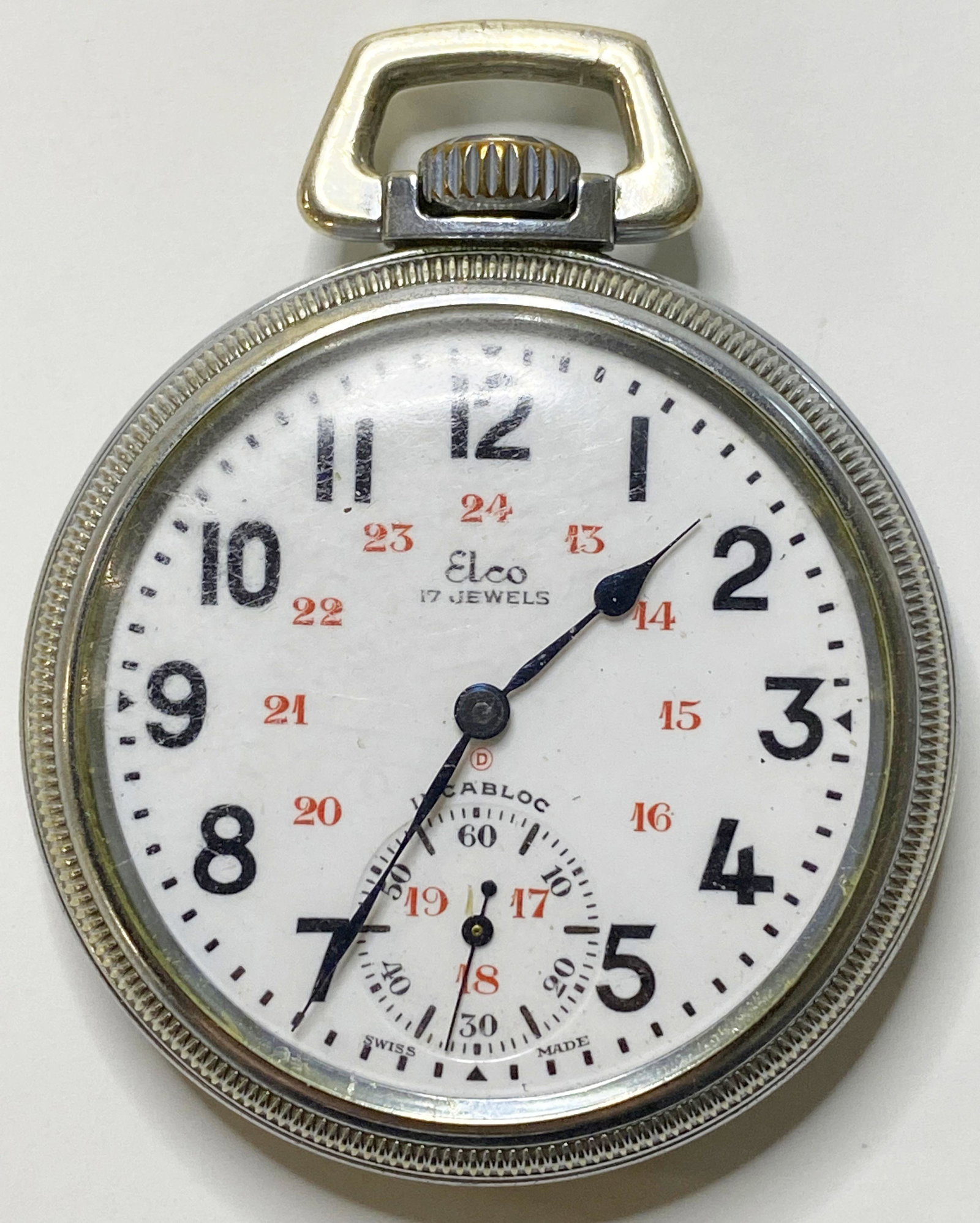 ANTIQUE ELCO 17 JEWELS BASE METAL POCKET WATCH (1 of 5)