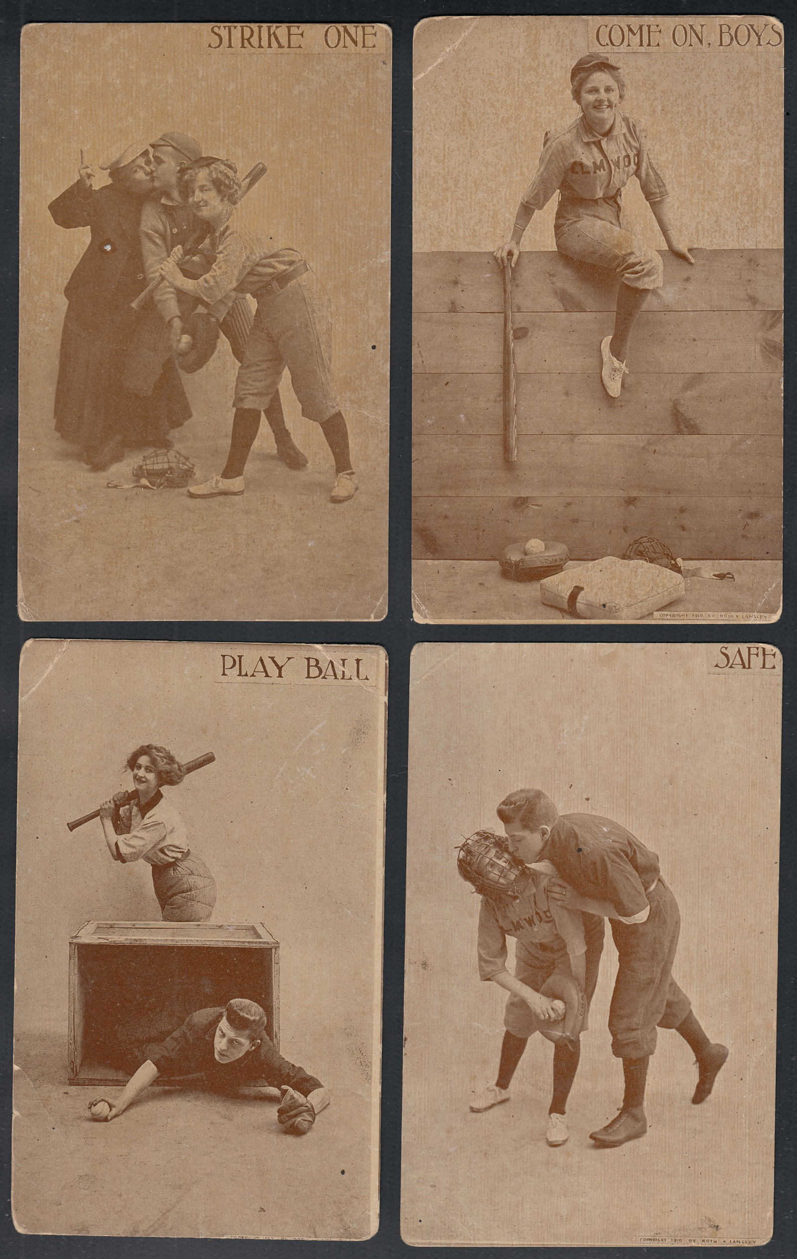 1910 ROTH & LANGLEY BASEBALL POSTCARD LOT OF 8 (1 of 3)