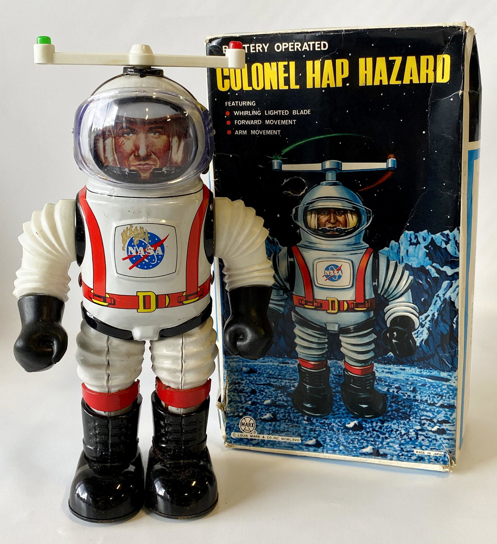 1960'S MARX NASA COLONEL HAP HAZARD SPACE BATTERY OPERATED TIN ROBOT & BOX (1 of 7)