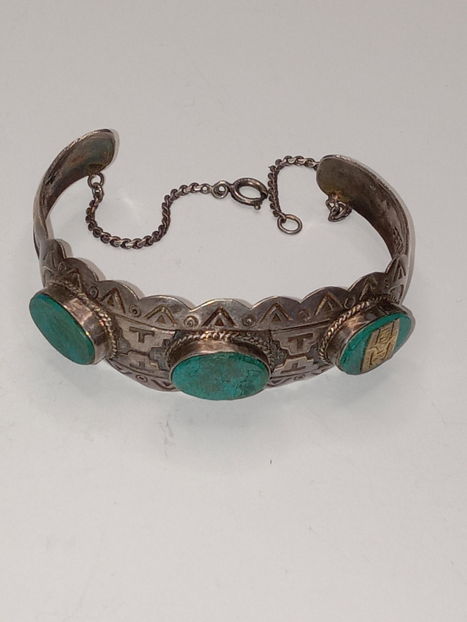 VINTAGE STERLING SILVER BANGLE BRACELET 3 TEAL STONES (1 of 5)