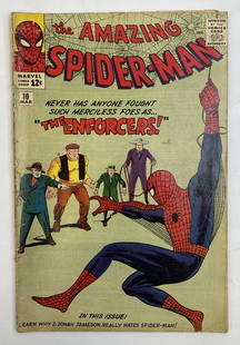 AMAZING SPIDER-MAN # 10 MARVEL COMIC 1964 1ST APP THE ENFORCERS: AMAZING SPIDER-MAN # 10 MARVEL COMIC 1964 1ST APP THE ENFORCERS The comic book is pre-owned. SHIPPING FEE CANADA 4.00$ USA 4.00$ Combined shipping is available for an extra fee, but only on items won