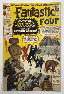 FANTASTIC FOUR # 15 MARVEL COMIC 1963 1ST APP MAD THINKER: FANTASTIC FOUR # 15 MARVEL COMIC 1963 1ST APP MAD THINKER The comic book is pre-owned. SHIPPING FEE CANADA 4.00$ USA 4.00$ Combined shipping is available for an extra fee, but only on items won on the