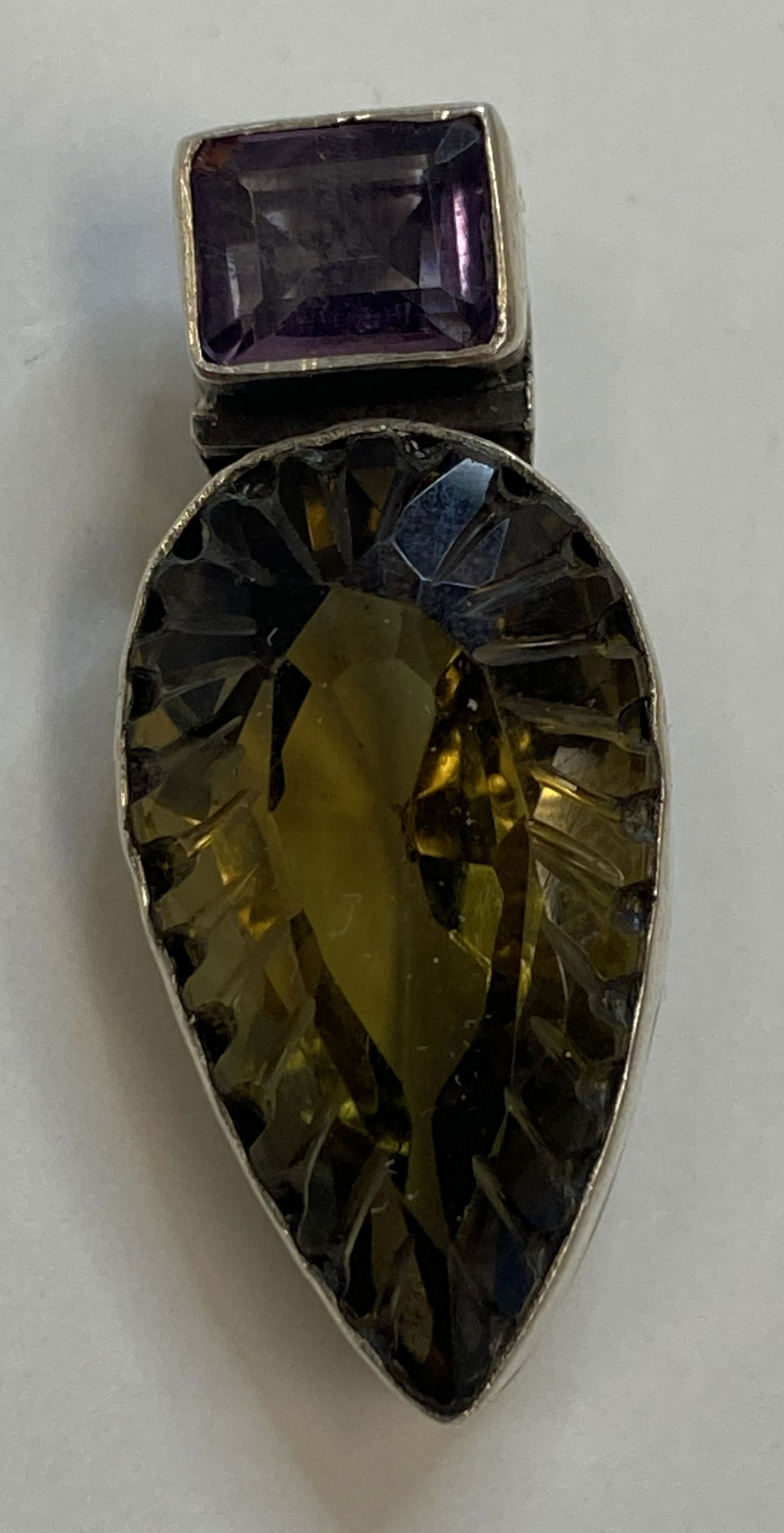 VINTAGE STERLING SILVER CLUSTER PENDANT BROWN & PURPLE STONES (1 of 3)