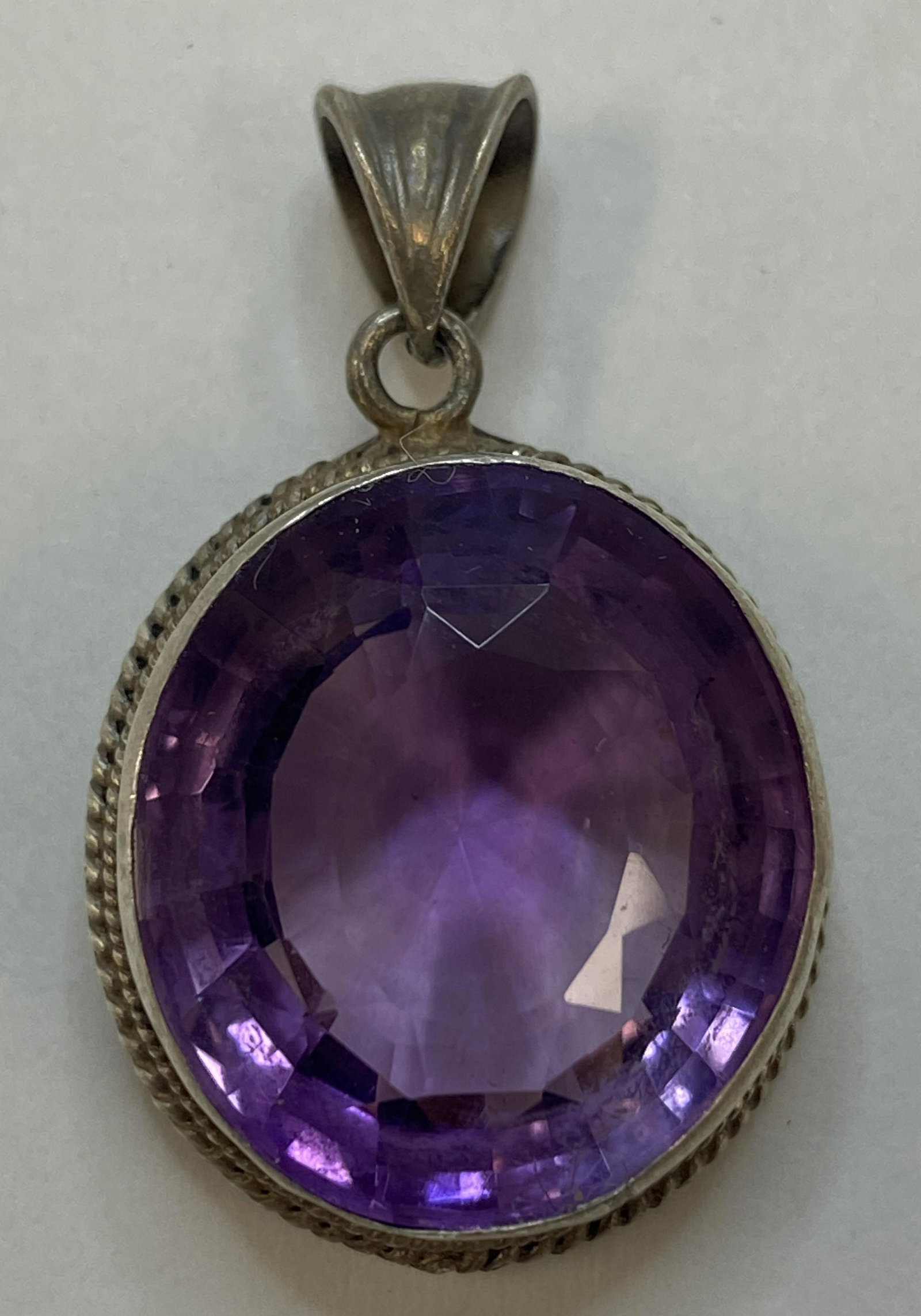VINTAGE STERLING SILVER NUGGET PENDANT PURPLE STONE (1 of 3)