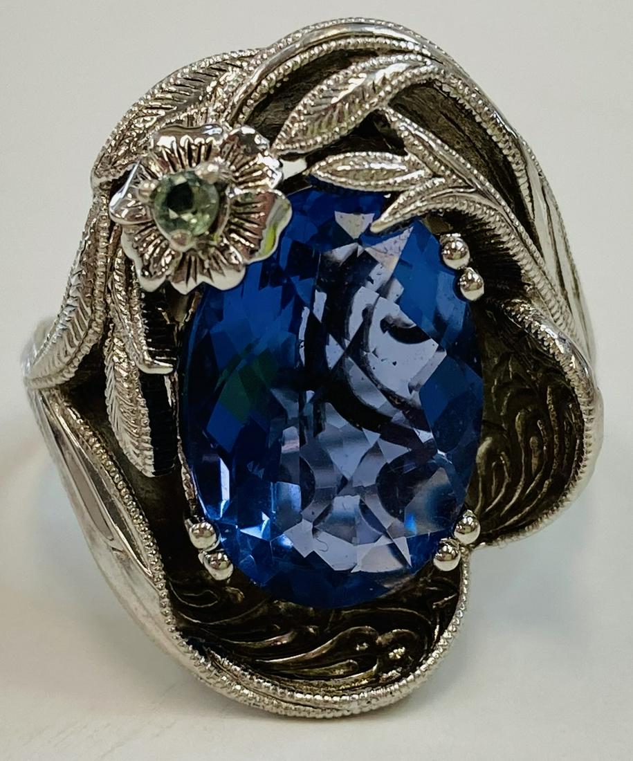 VINTAGE STERLING SILVER COCKTAIL RING BLUE STONE (1 of 3)