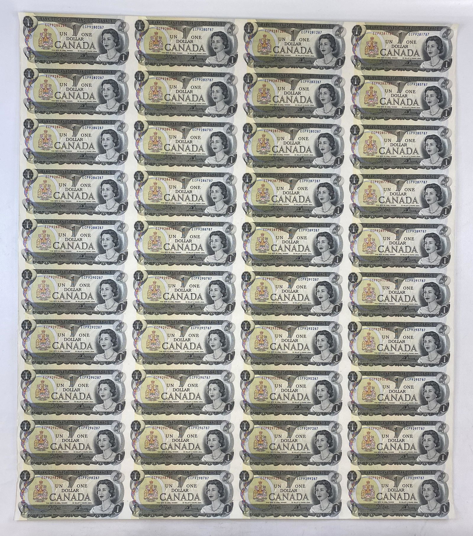 1973 CANADA 1 DOLLAR BANK NOTE UNCUT SHEET X 40 & TUBE (1 of 5)