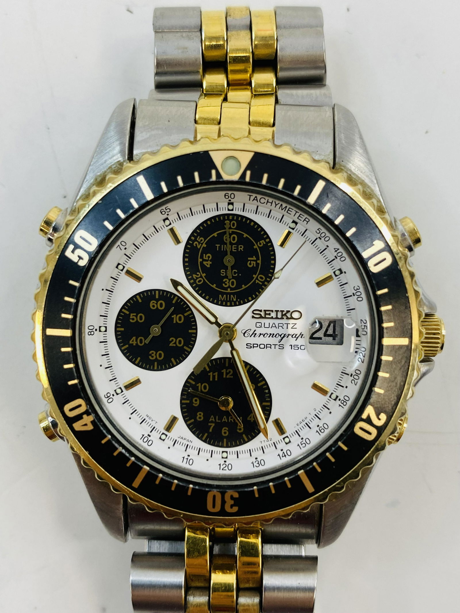 時計 Seiko pilot chronograph 200m 7T62-0EB0 Seiko Men's Gold-plated Vintage Quartz Chronograph Watch