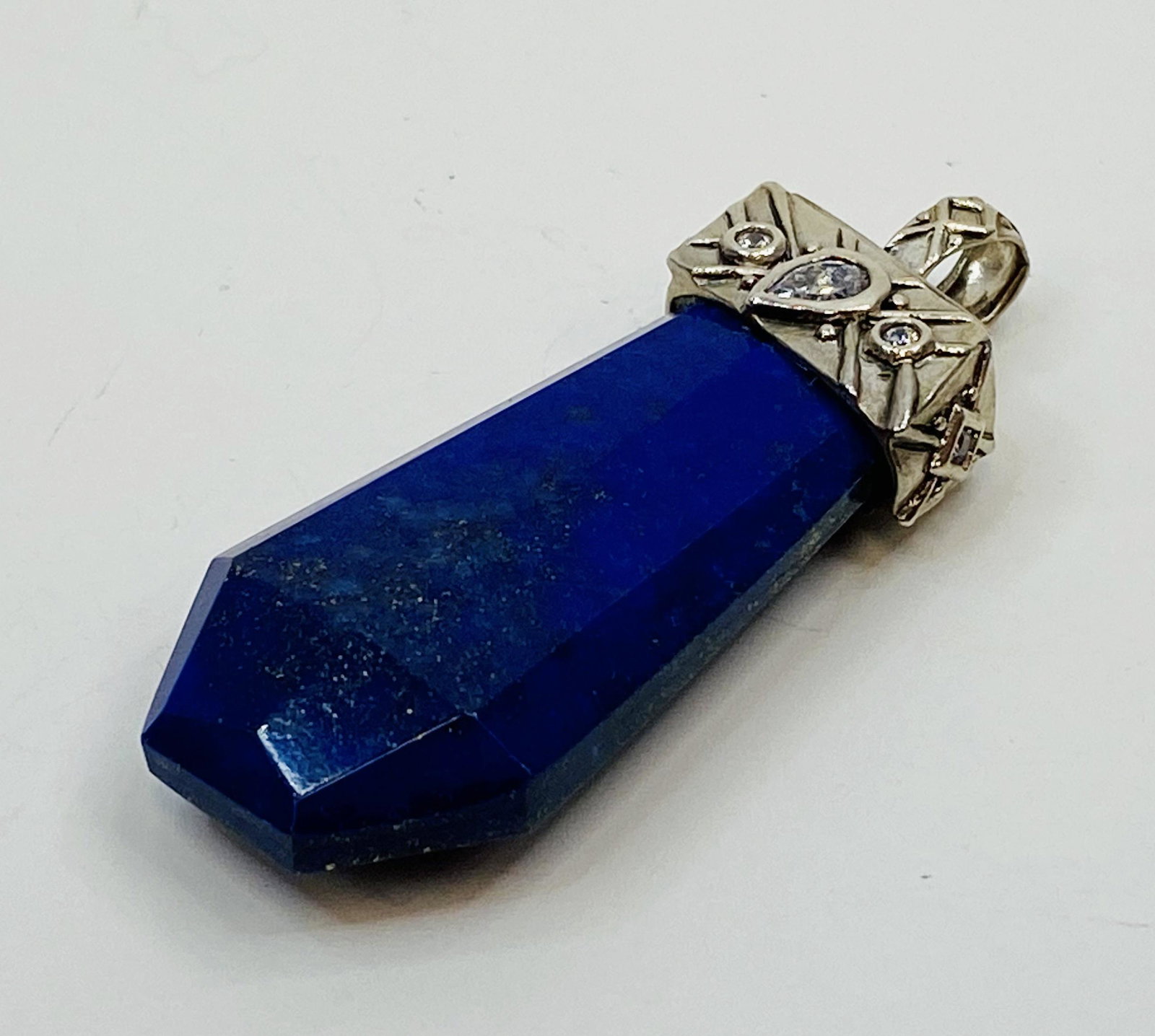 VINTAGE STERLING SILVER NUGGET PENDANT BLUE STONE (1 of 3)