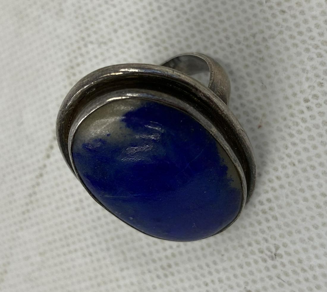 ANTIQUE STERLING SILVER COCKTAIL RING DARK BLUE STONE (1 of 4)