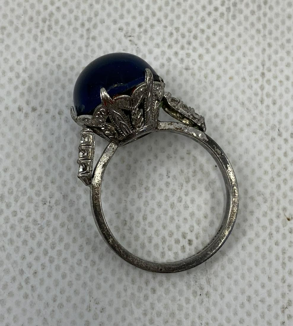 ANTIQUE STERLING SILVER NUGGET RING DARK BLUE STONE (1 of 3)