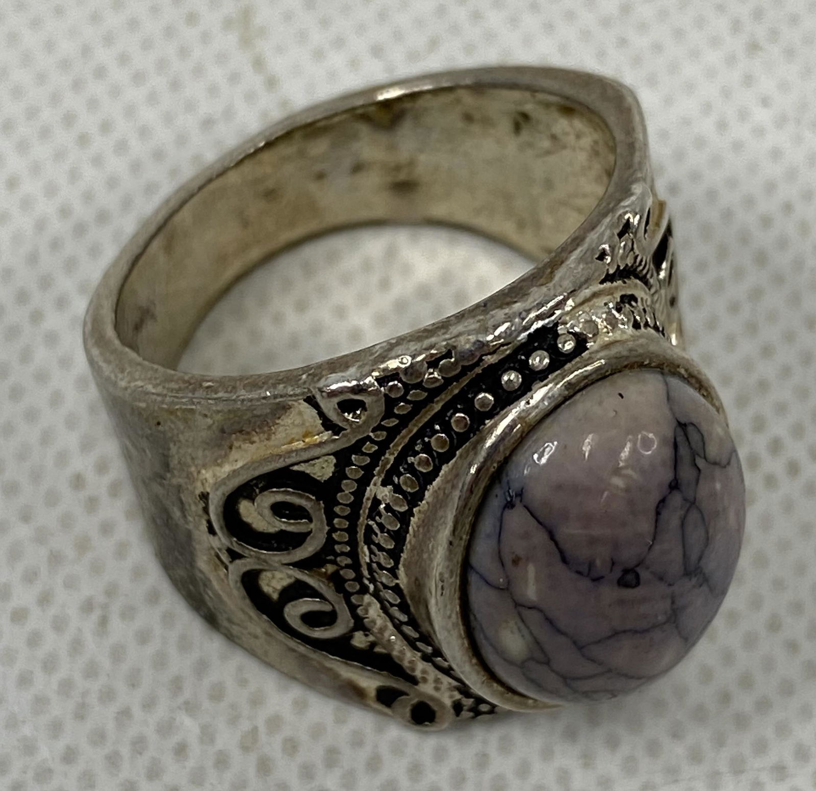 ANTIQUE STERLING SILVER SIGNET RING GREY VEINED STONE (1 of 3)