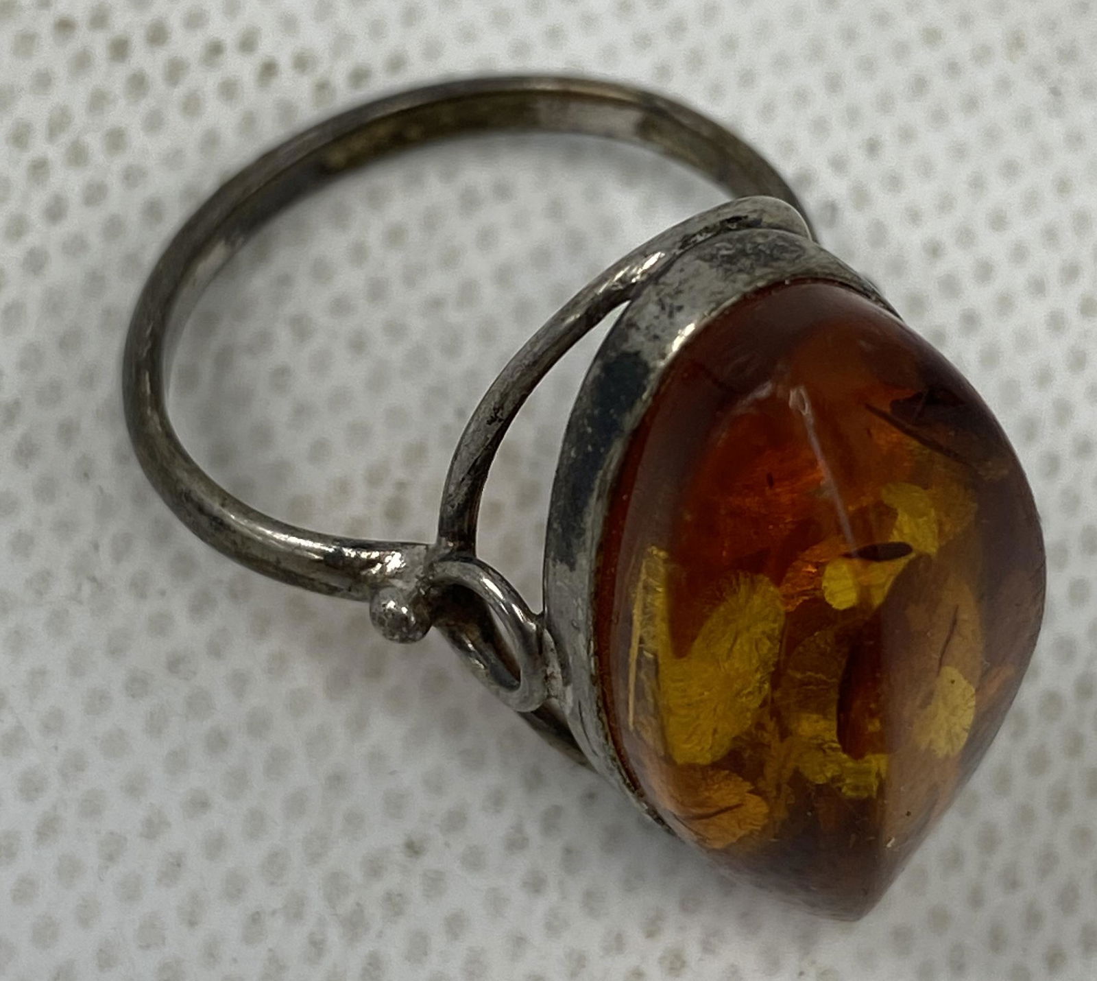 ANTIQUE STERLING SILVER NUGGET RING AMBER STONE (1 of 4)