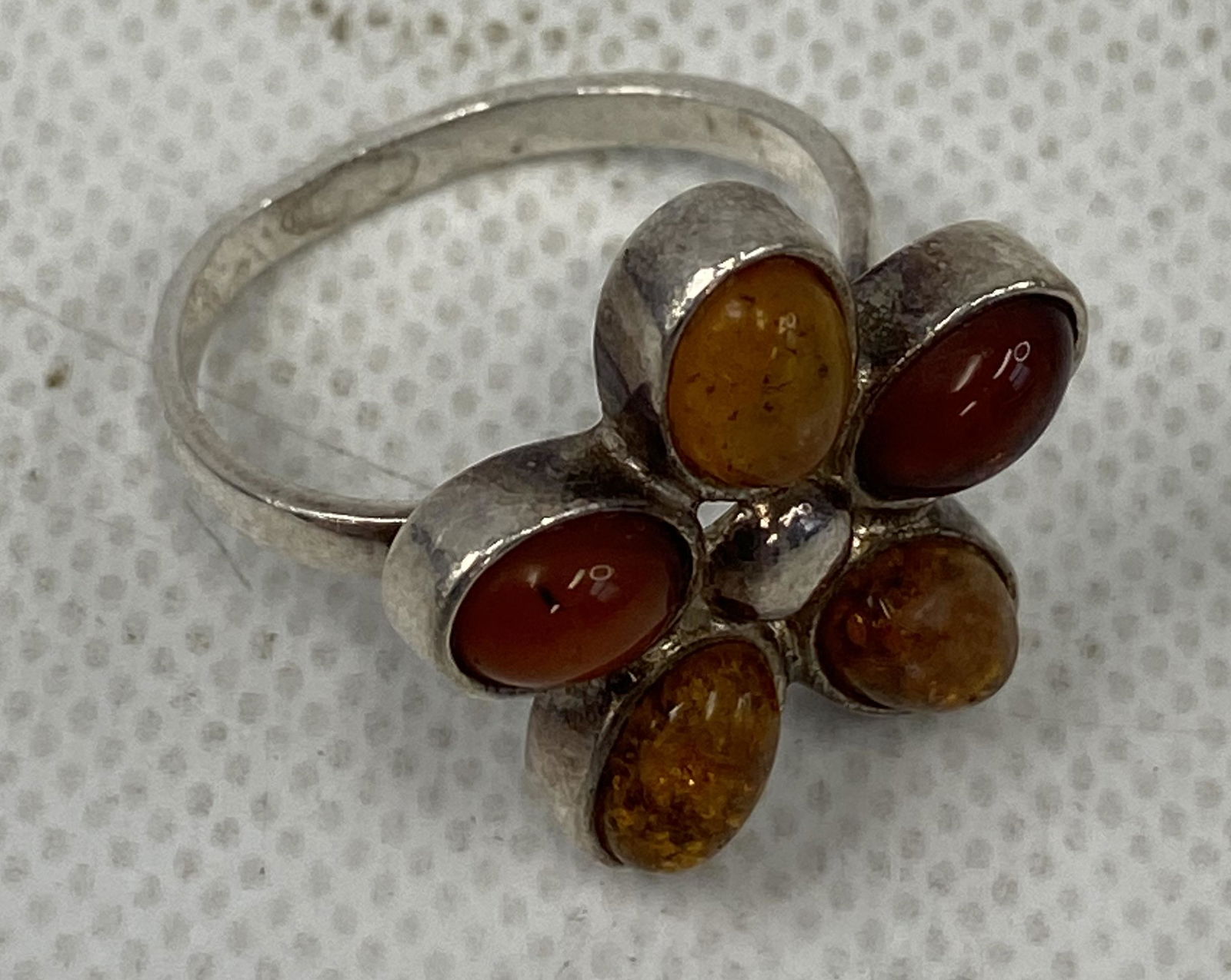 VINTAGE STERLING SILVER FLOWER COCKTAIL RING AMBER STONE (1 of 4)