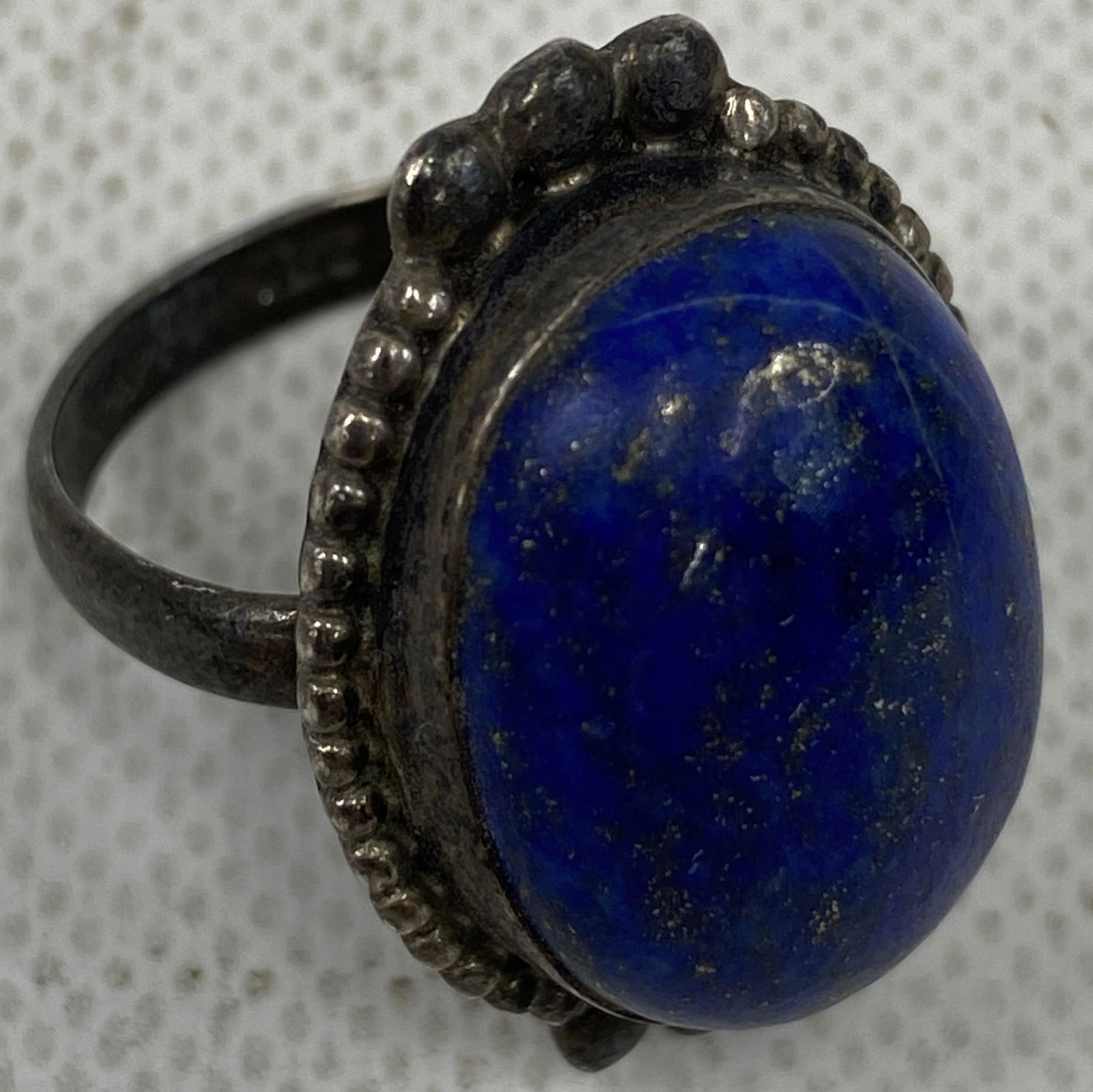 ANTIQUE STERLING SILVER COCKTAIL RING DARK BLUE STONE (1 of 4)