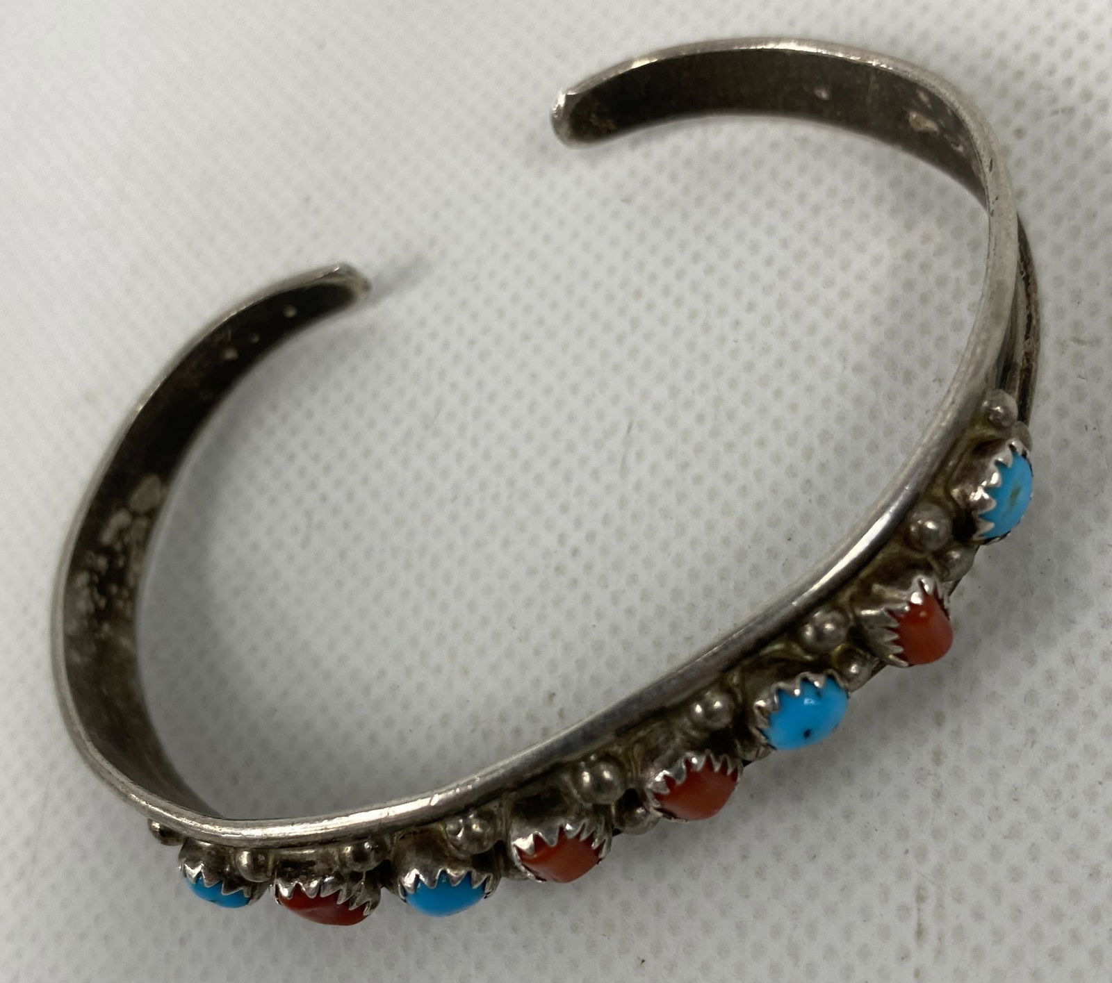 ANTIQUE STERLING SILVER CLUSTER BANGLE BRACELET RED&BLUE STONES (1 of 4)