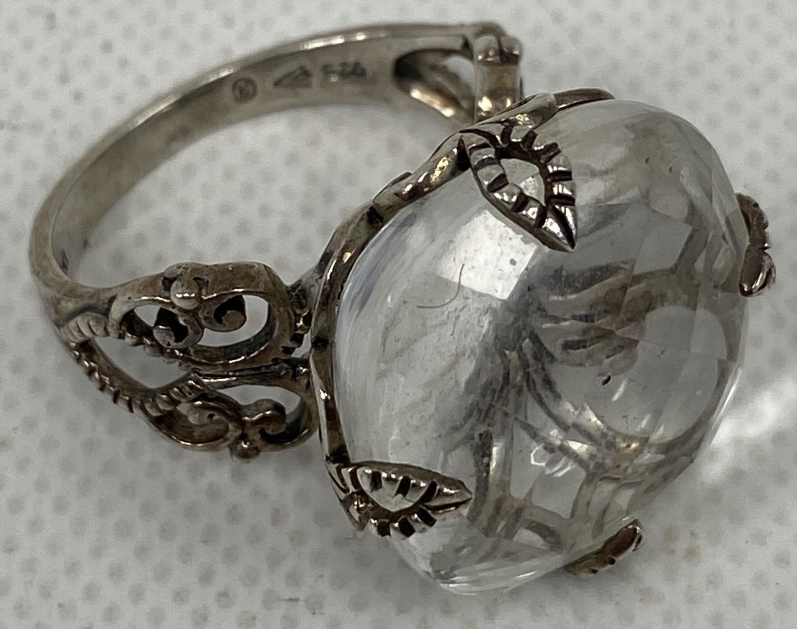 VINTAGE STERLING SILVER NUGGET RING WHITE TRANSPARENT STONE (1 of 3)