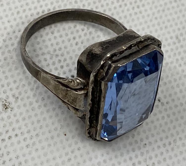 ANTIQUE 0,835 SILVER NUGGET RING BLUE STONE (1 of 4)