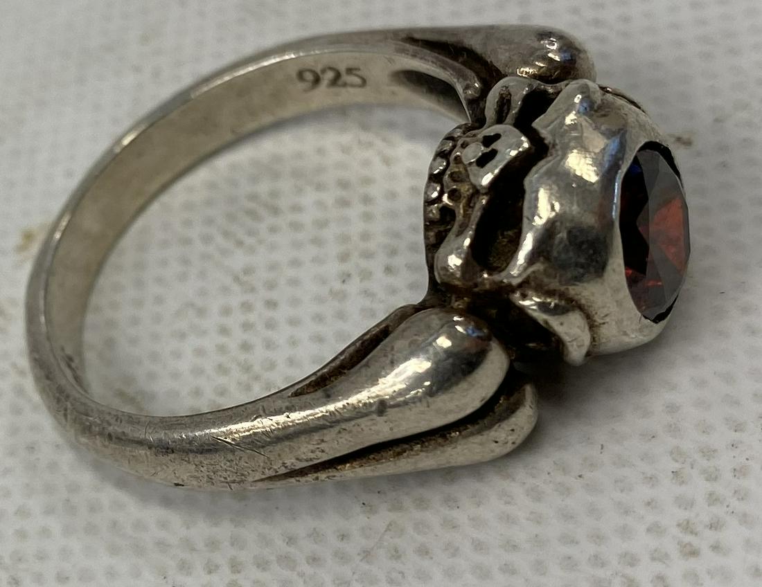 VINTAGE STERLING SILVER SKULL$BONES RING RED STONE (1 of 6)