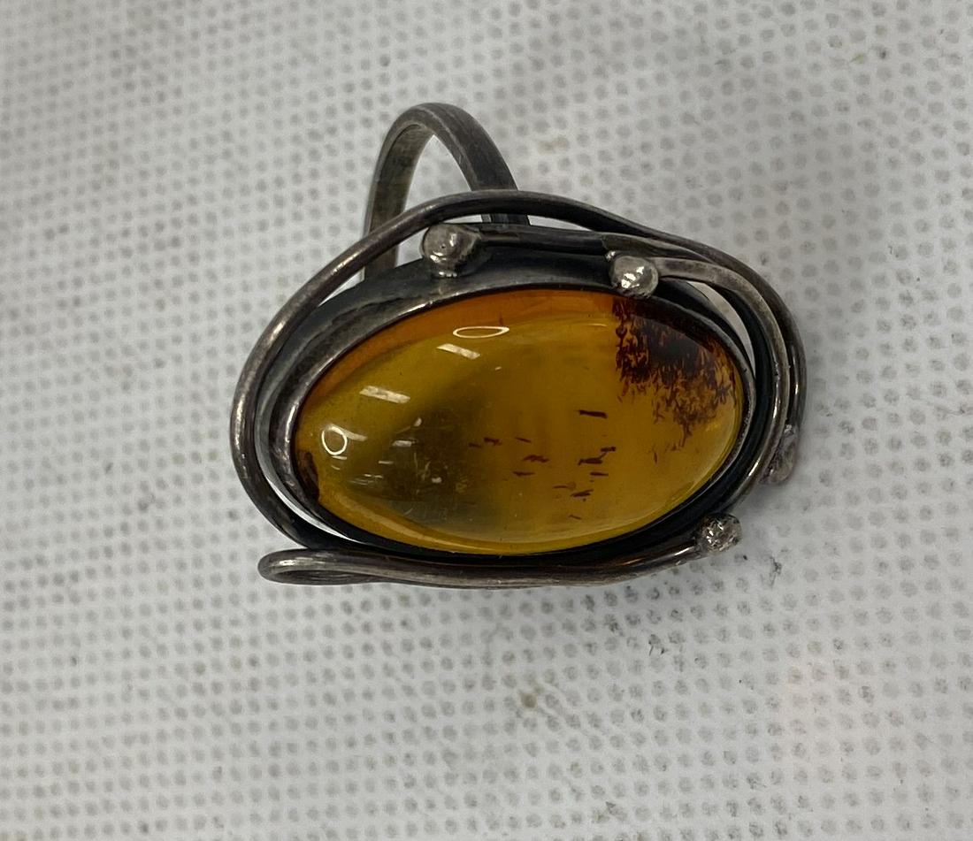 ANTIQUE STERLING SILVER COCKTAIL RING AMBER STONE (1 of 3)