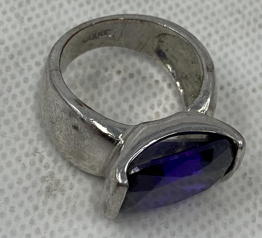 VINTAGE STERLING SILVER NUGGET RING PURPLE STONE (1 of 4)