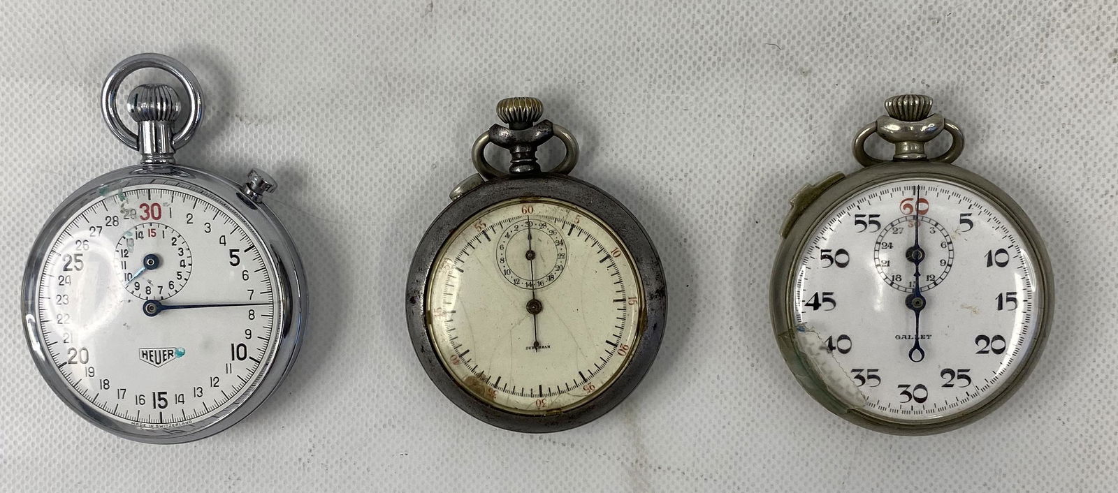 ANTIQUE - LOT OF 3 STOP WATCHES: HEUER, GALLET & SUBURBAN (1 of 2)