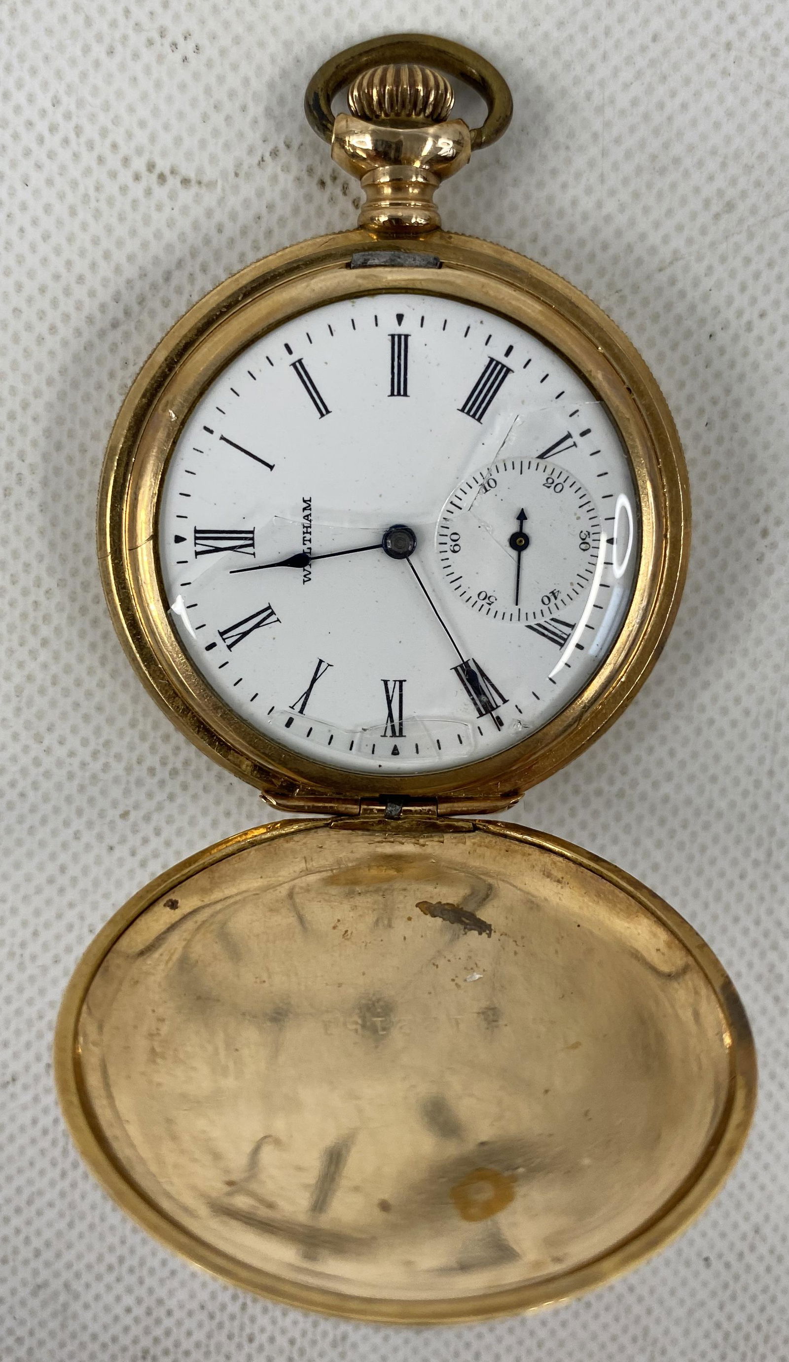 ANTIQUE WALTHAM GOLD-FILLED POCKET WATCH, CRYSTAL BROKEN (1 of 6)