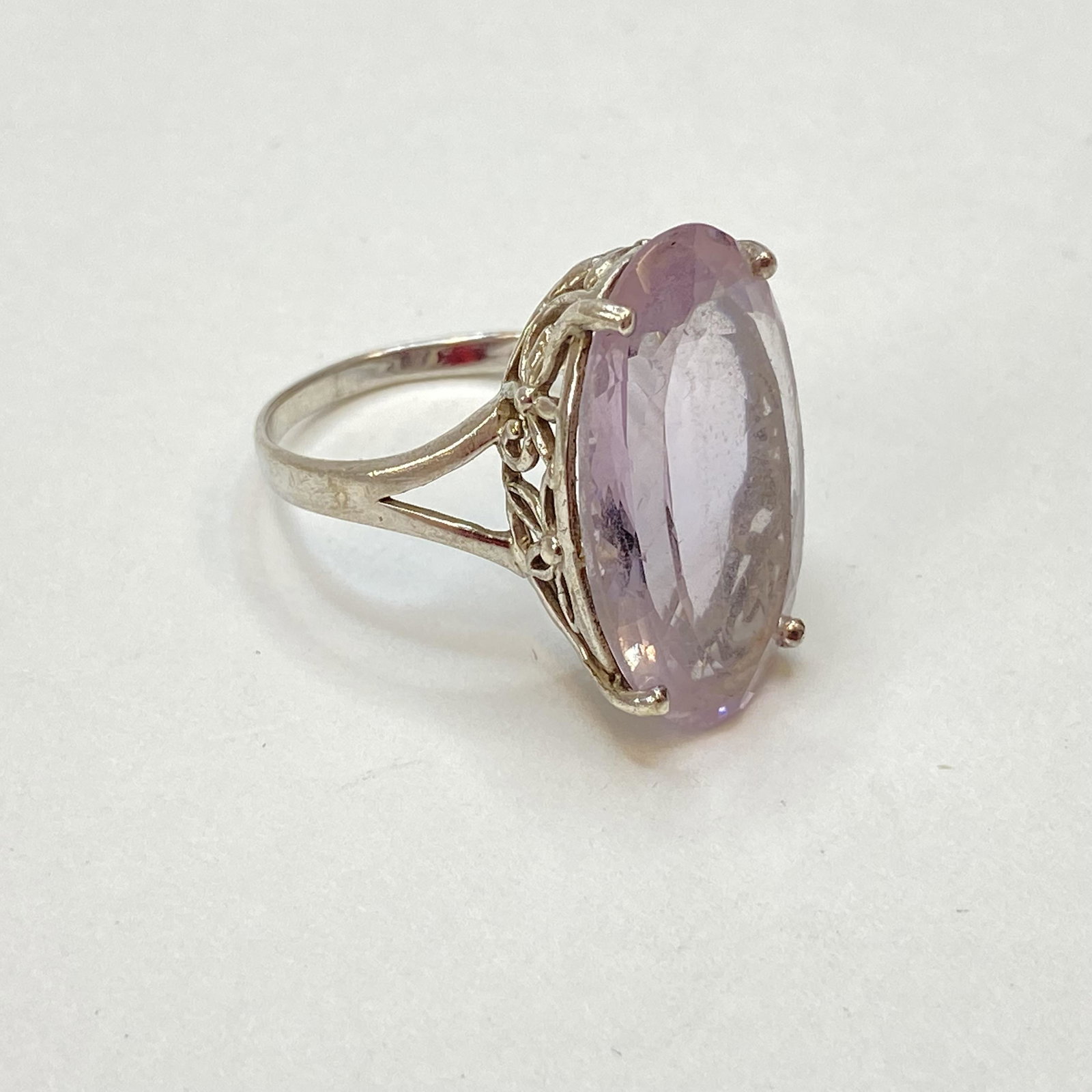 VINTAGE STERLING SILVER COCKTAIL RING LIGHT PINK STONE (1 of 4)