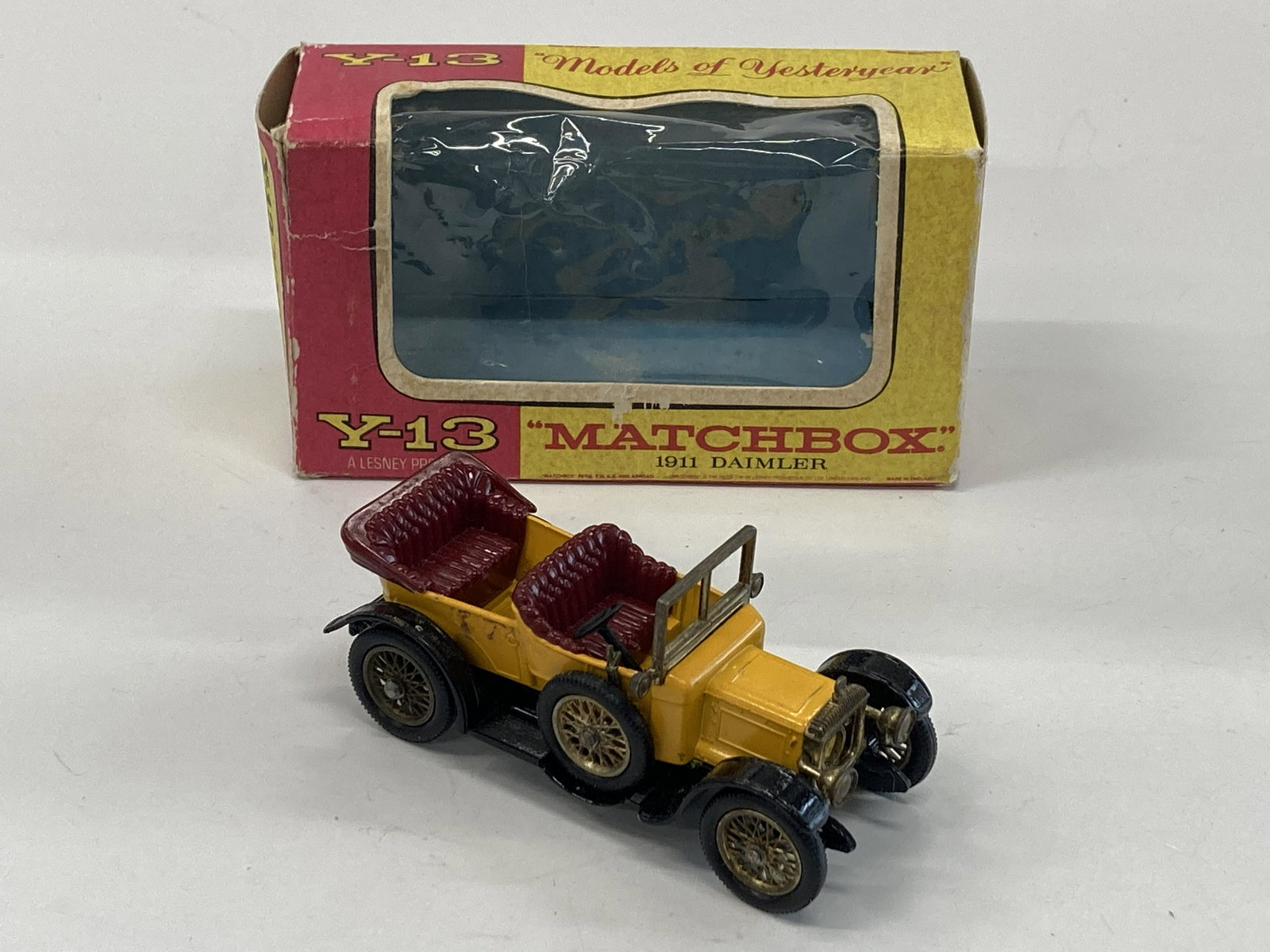 VINTAGE MATCHBOX TOYS 1911 DAIMLER #Y-13 & BOX: VINTAGE MATCHBOX TOYS 1911 DAIMLER #Y-13 & BOX CONDITION: PRE-OWNED SHIPPING FEE CANADA 10.00$ USA 15.00$ Combined shipping is available for an extra fee, but only on items won on the same date. *All