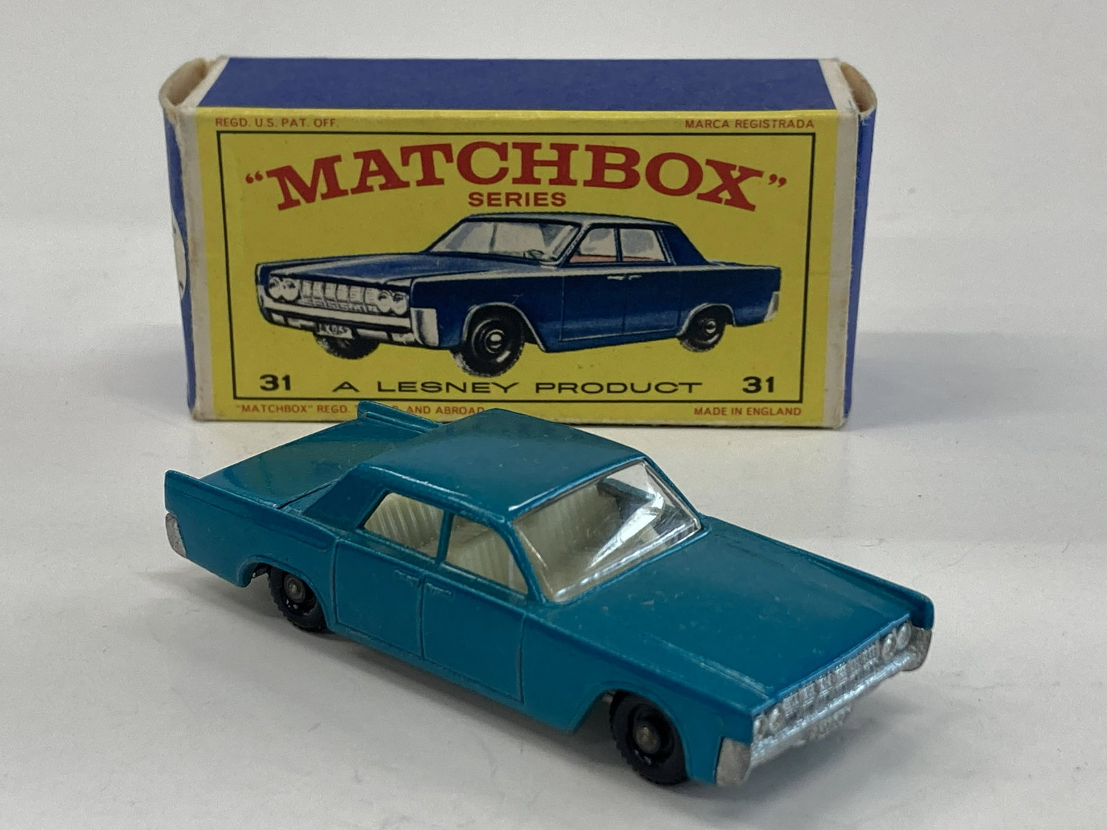 VINTAGE MATCHBOX TOYS LINCOLN CONTINENTAL #31 & BOX: VINTAGE MATCHBOX TOYS LINCOLN CONTINENTAL #31 & BOX CONDITION: PRE-OWNED SHIPPING FEE CANADA 10.00$ USA 15.00$ Combined shipping is available for an extra fee, but only on items won on the same date.