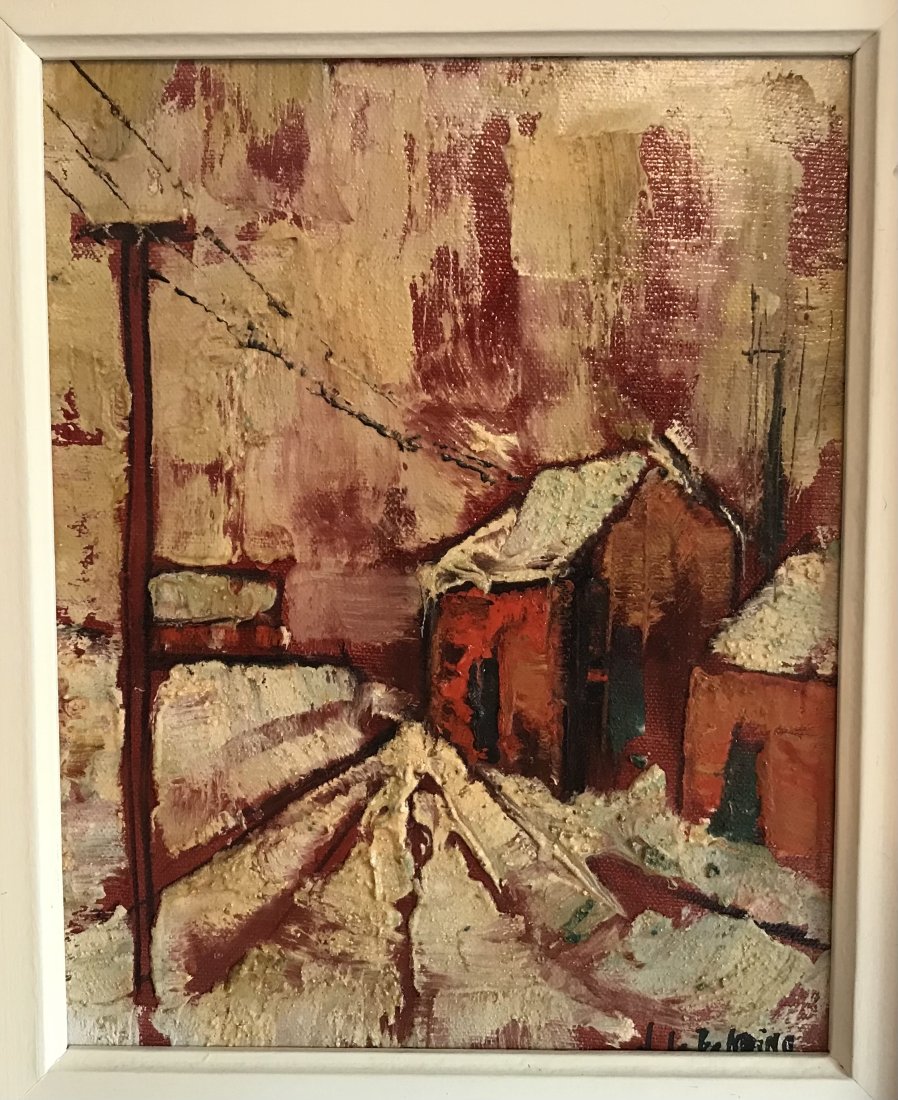 Vivid modernist winter scene signed. (1 of 4)