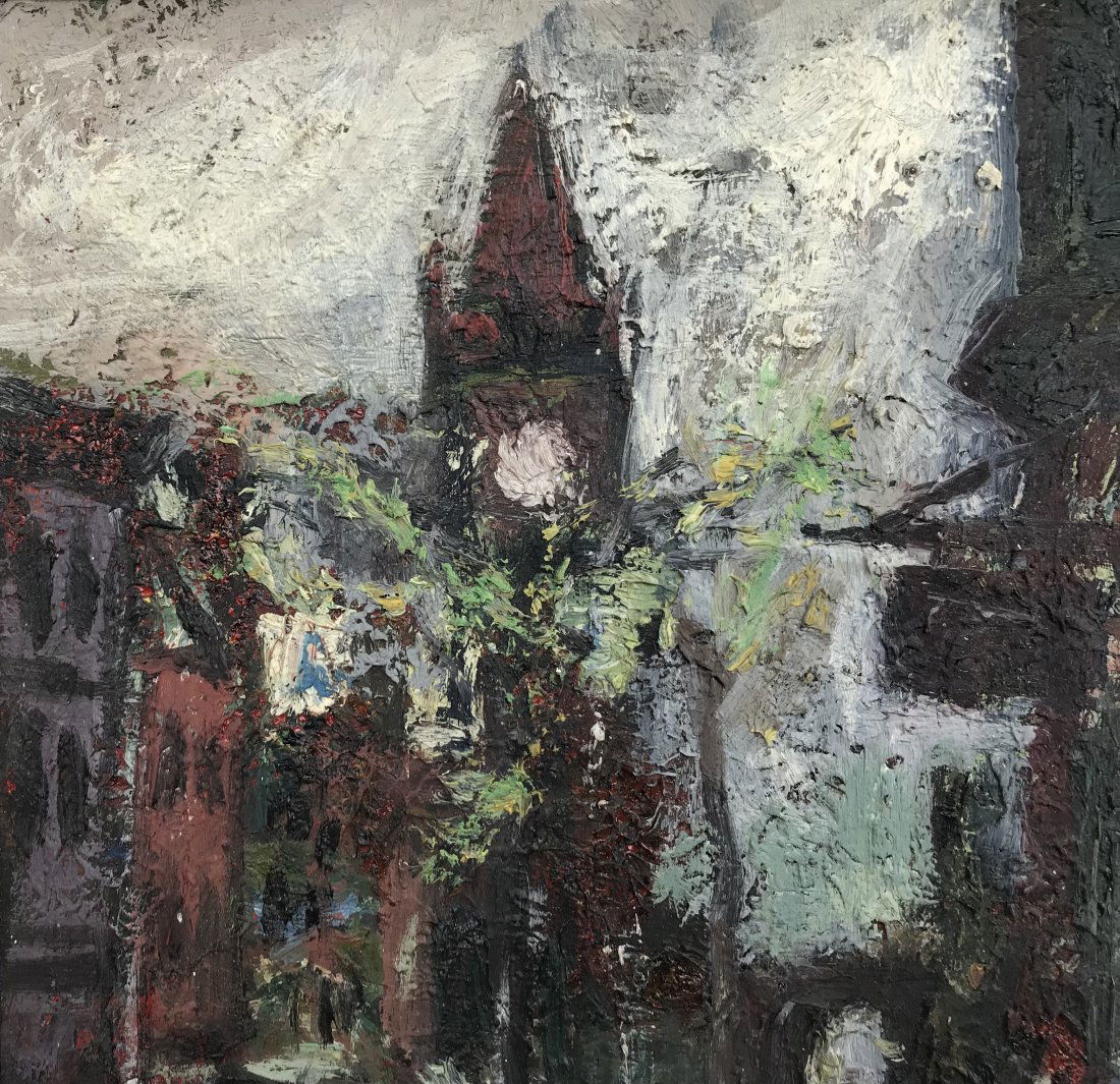 S. McGuinness Irish Modernism Street Scene Double sided painting (1 of 3)