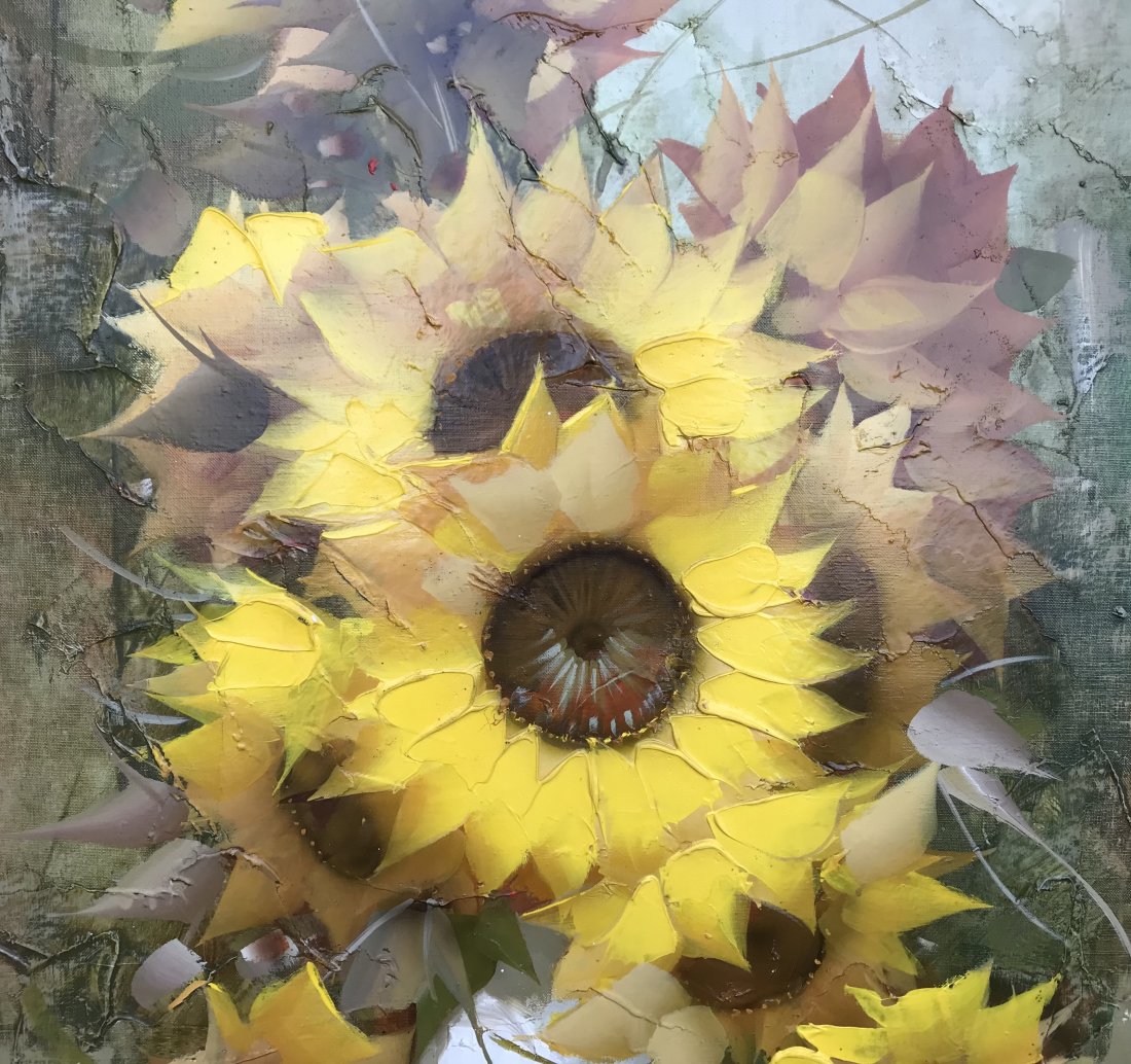 Sunflowers Illegibly Signed -  Large Impressive & Vivid (1 of 5)