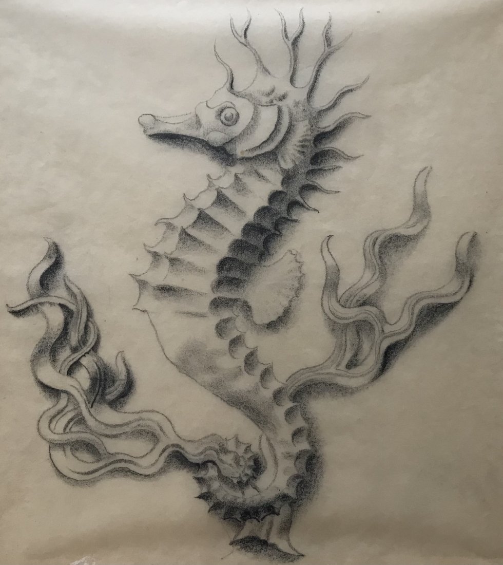 Unsigned Seahorse Pencil Drawing Superb Quality (1 of 3)