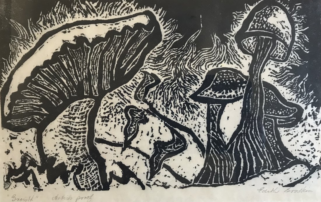 Edith Brodkin - RCA - Montreal Museum Fine Arts: Edith Brodkin Canada B: 1925 Woodblock on paper artists proof entitled - Growth by Edith Brodkin signed in pencil on bottom right. Edith Brodkin was a Canadian artist born in Montreal, Quebec. She was