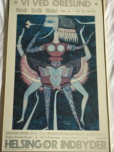 Max Svanberg Vintage Swedish Art Festival Poster circa 1973: Max Walter Svanberg B: 1912 D: 1994. Large Original poster bonded to foam board backing of for an art festival in Sweden 1973. Svanberg was a Swedish surrealist painter, illustrator, and designer. His