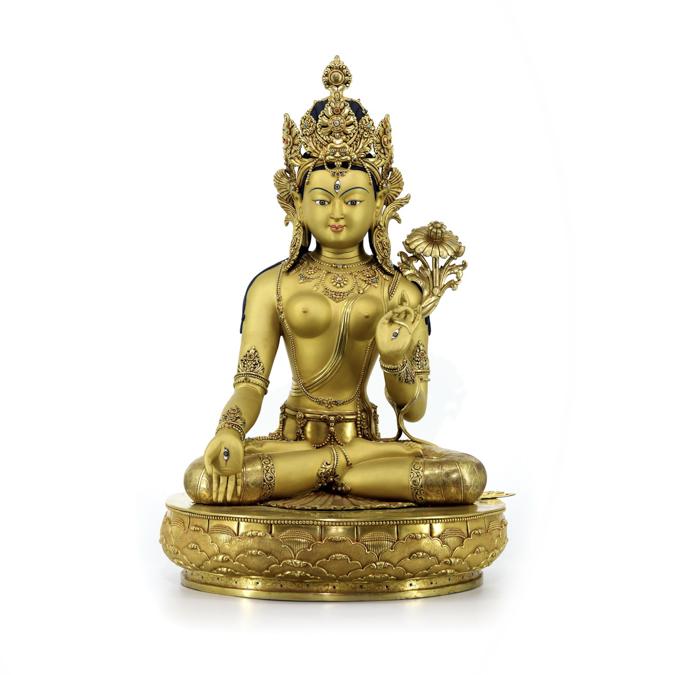 Qing Dynasty Zana Bazar style All Gilt Gold Diamond Set White Tara (1 of 8)