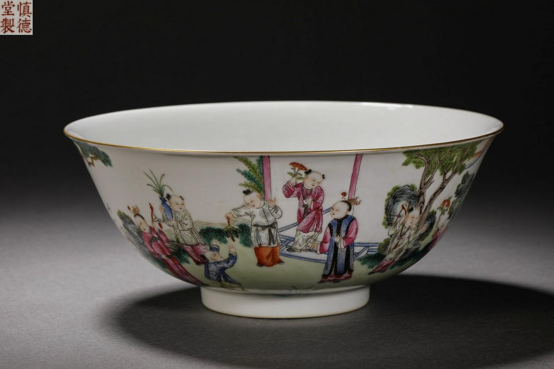 Qing Dynasty pastel carving boy big bowl (1 of 10)