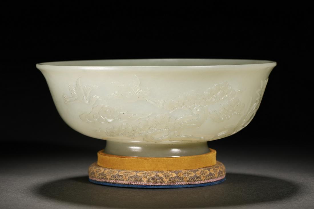 Qing Dynasty Hetian Jade Carved Flower and Bird Bowl (1 of 11)