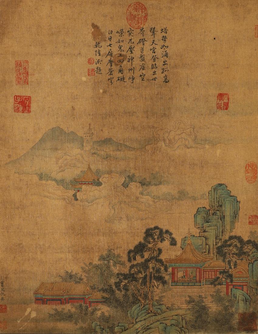 Chinese ink painting, landscape painting on silk by Qiu Ying (1 of 10)