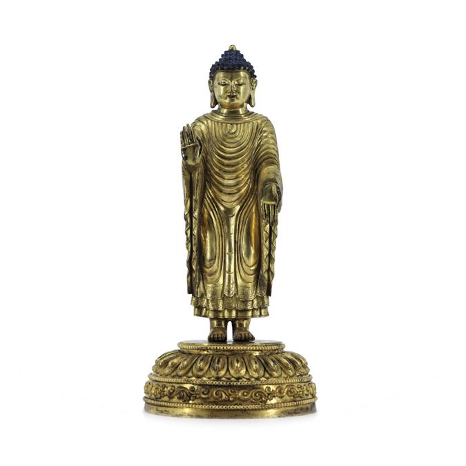 Ming Dynasty Yongle style Gilt bronze standing statue of Maitreya Bodhisattva (1 of 7)