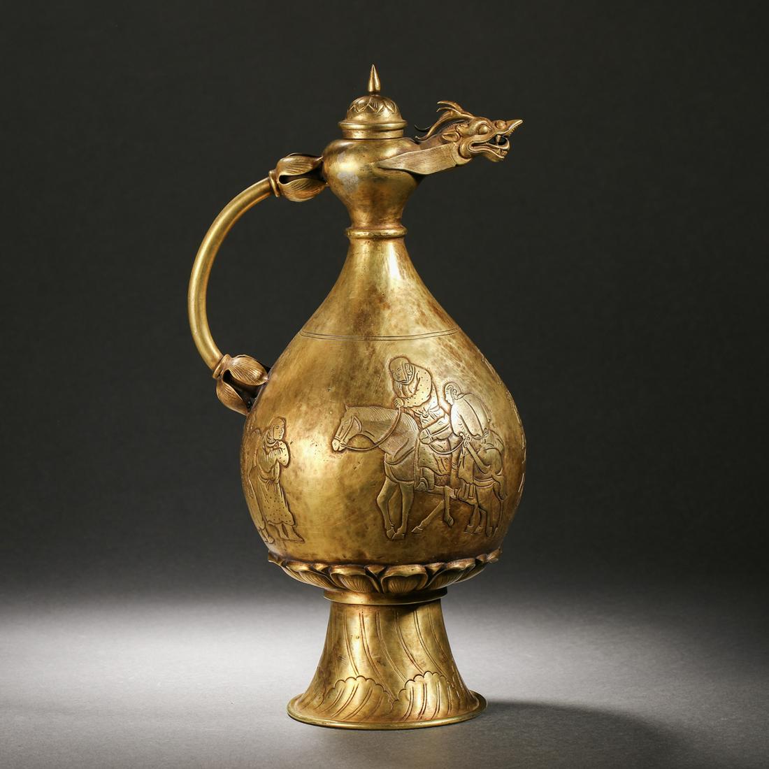 Song Dynasty Gilt carved figure dragon head portable pot (1 of 10)