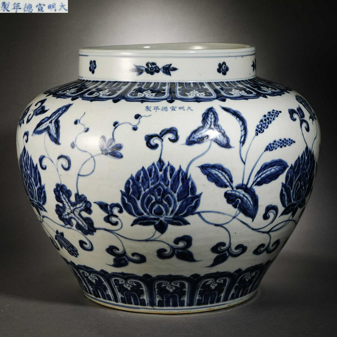 Ming Dynasty Blue and White Porcelain Carved Flowers Large Jar (1 of 11)